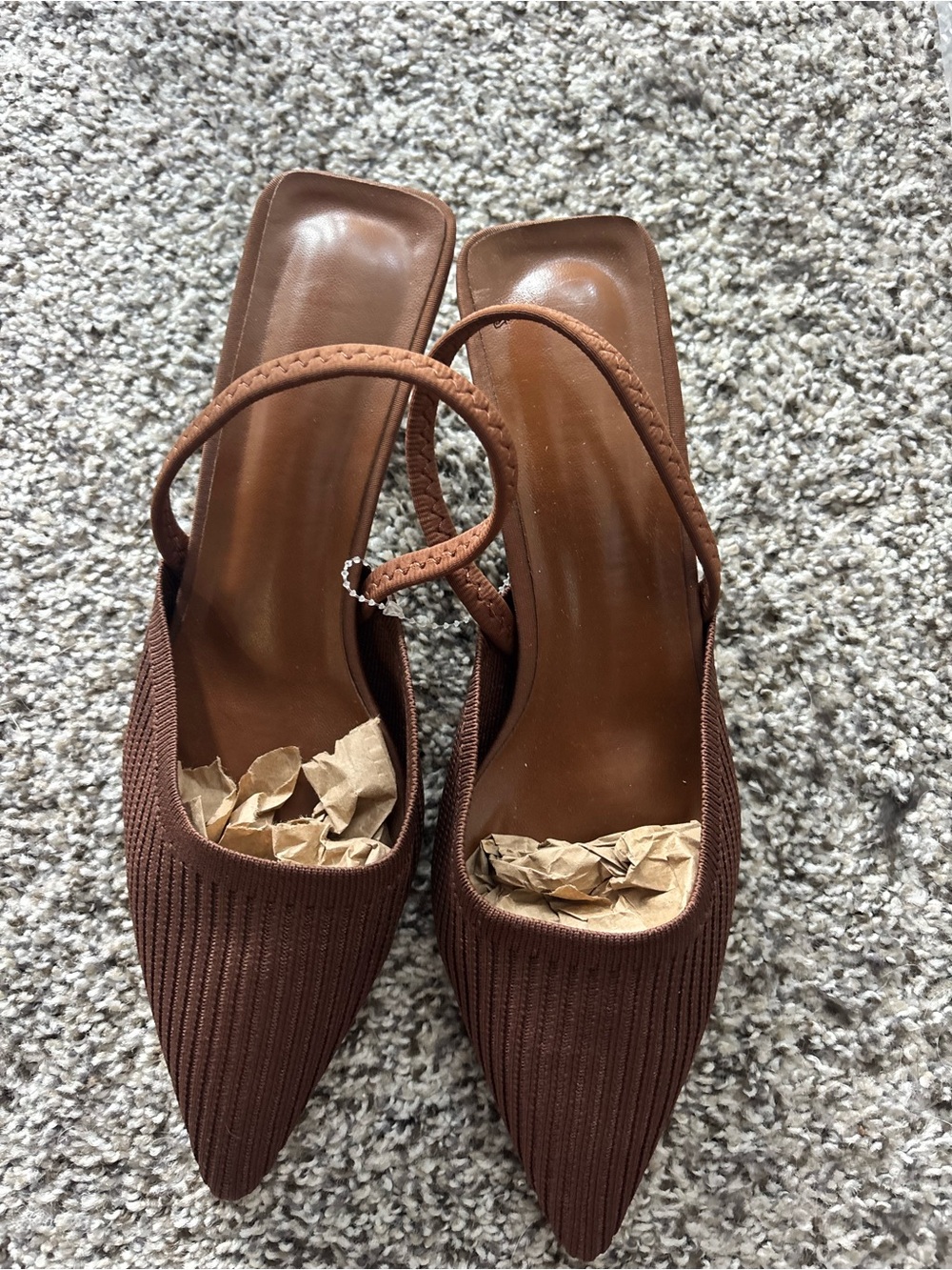 Pointed Toe Brown Slip-On Mules with Braided Strap - Picture 2 of 4
